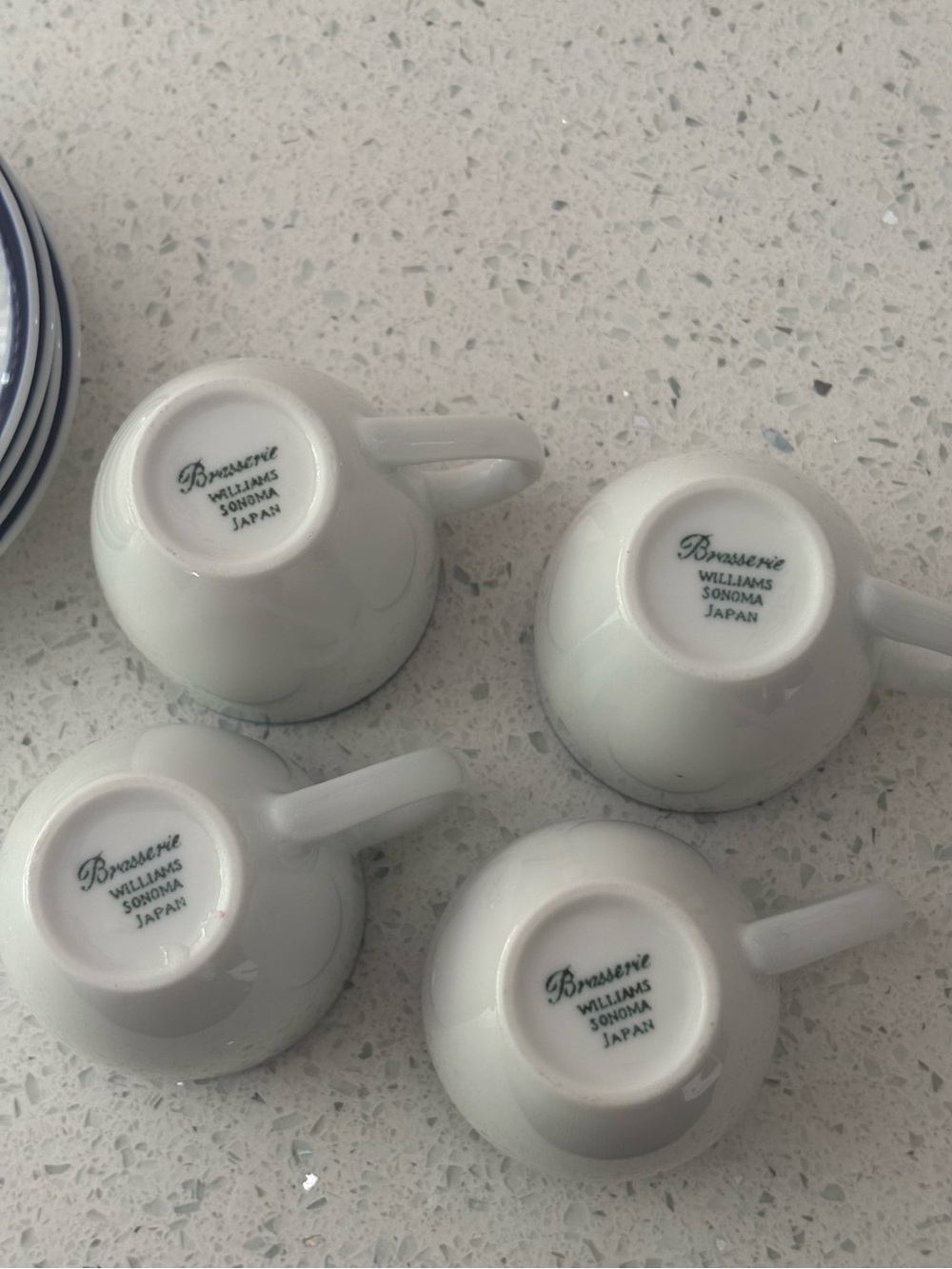 Vintage Williams Sonoma Brasserie Blue Band Demitasse 4 Espresso Cups & Saucers - Picture 11 of 11